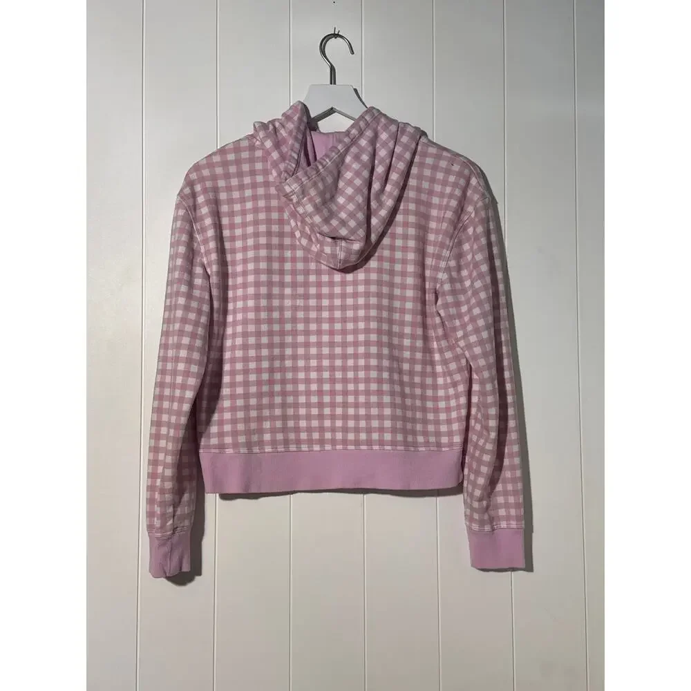 Champion Girls Pink Gingham Check Campus Hoodie Embroidered Logo Sweatshirt S